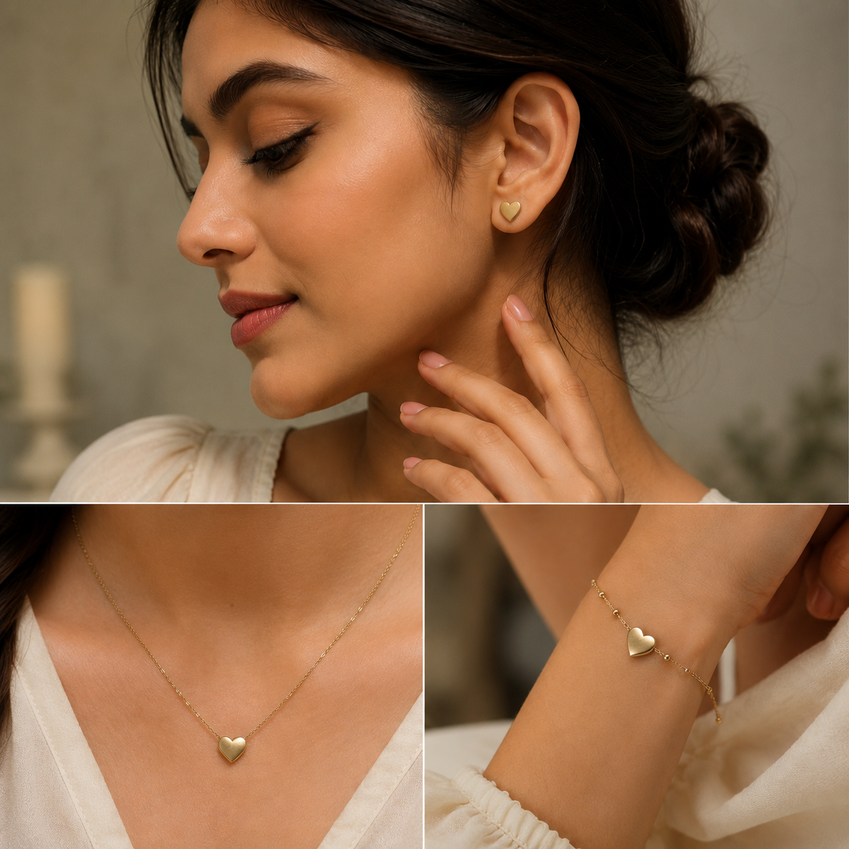 Classic Golden Heart Pendant Set