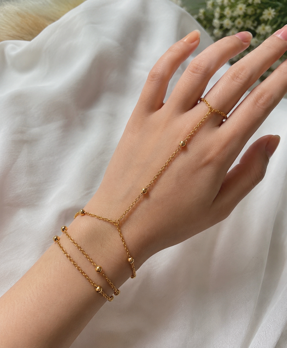 Golden Link Hand Chain Bracelet
