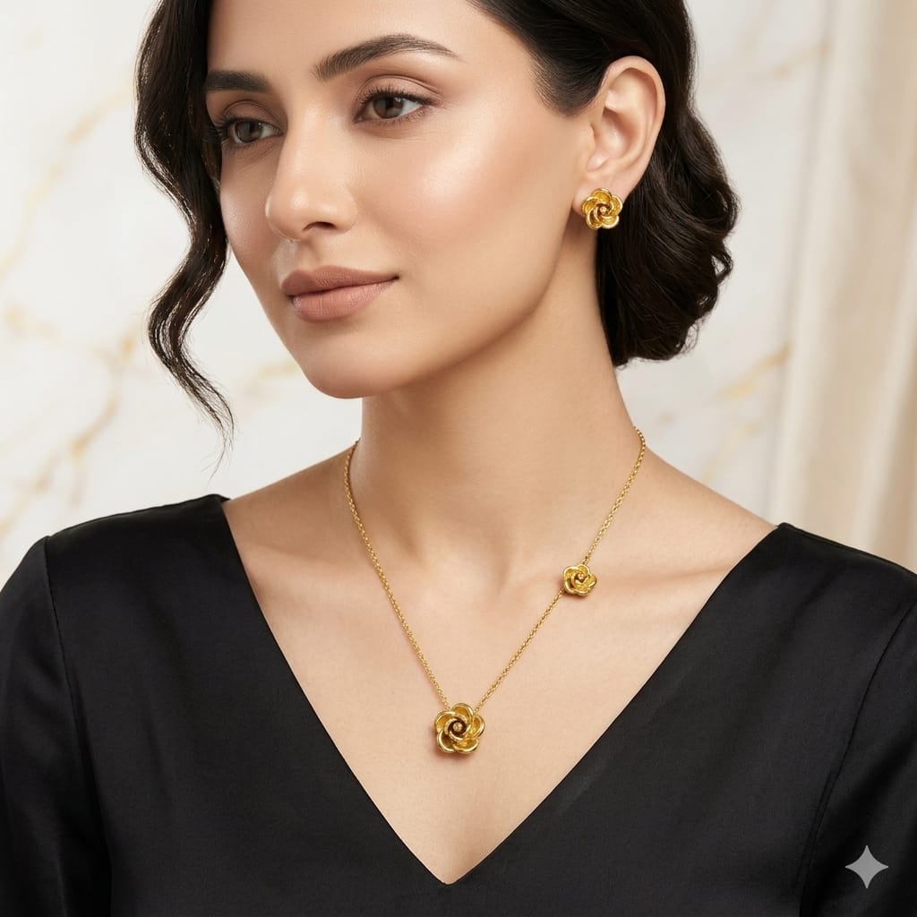 Minimal Rose Blossom Tops and Necklace Set