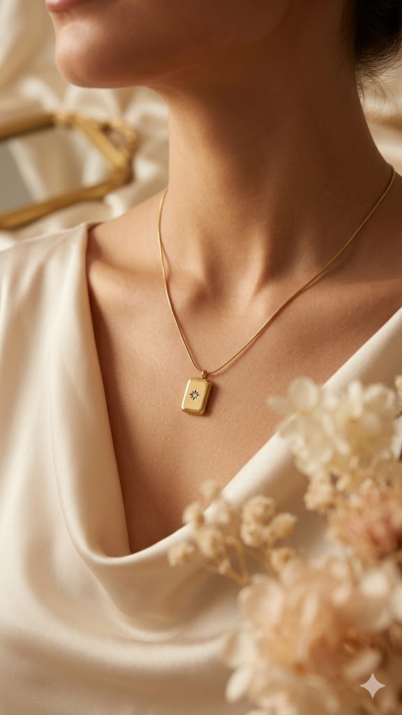 Vintage-Style Starburst Rectangle Necklace