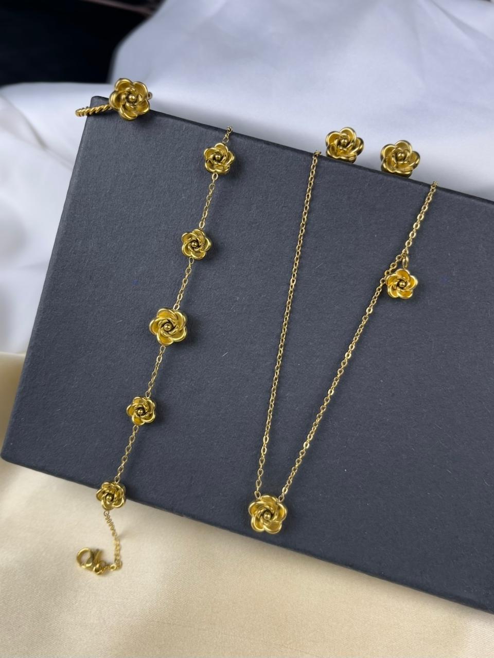 Delicate Rose Blossom Jewelry Set with Ring