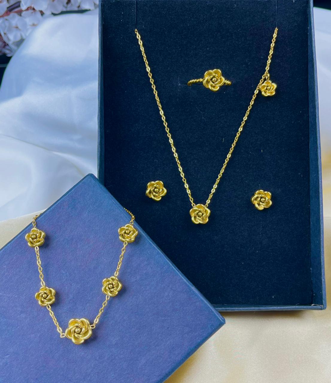 Delicate Rose Blossom Jewelry Set with Ring