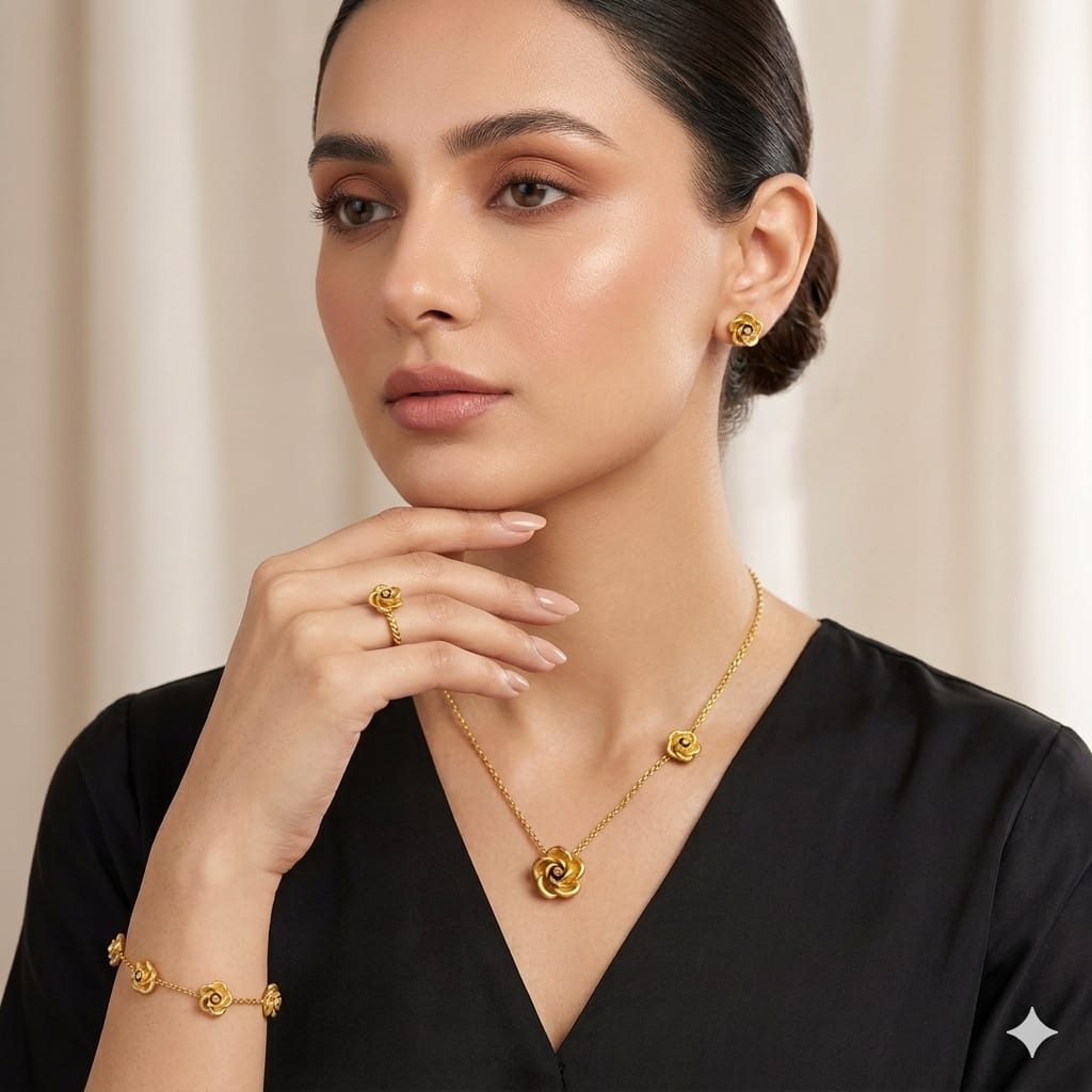 Delicate Rose Blossom Jewelry Set with Ring