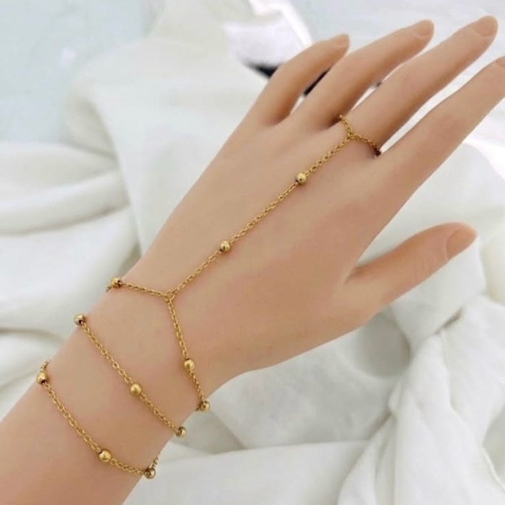 Golden Link Hand Chain Bracelet