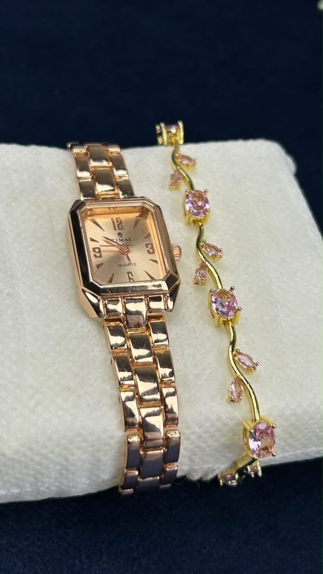 TIMAS Iconic Rose Gold Watch with Tulip Bracelet
