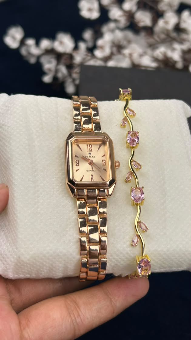 TIMAS Iconic Rose Gold Watch with Tulip Bracelet