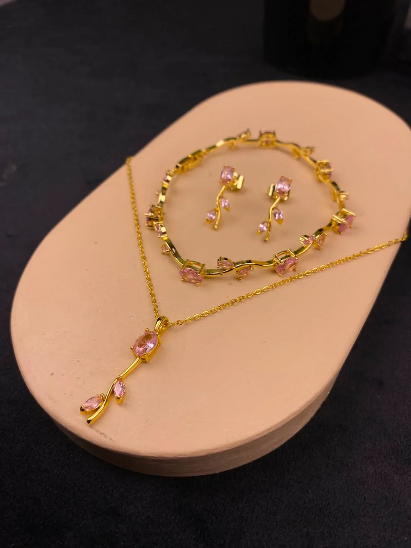 Tulip Necklace Set With Bracelet